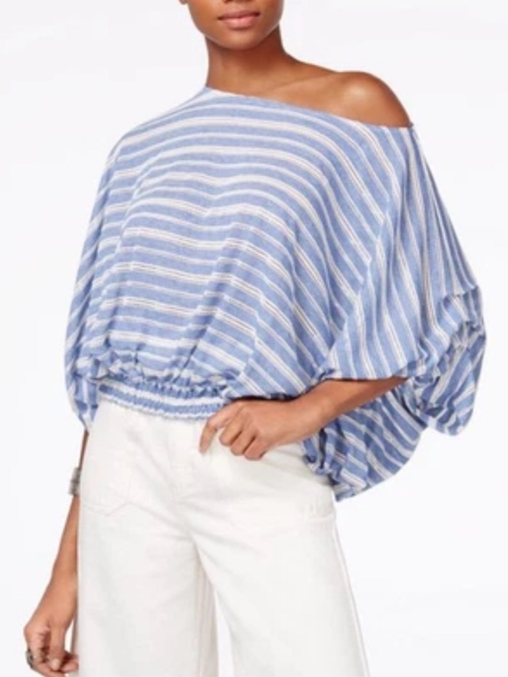 Free People | Azalea Top Oversized Dolman Elastic Hem Size M Blue